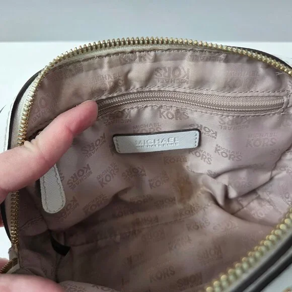 Michael Kors Purse White Saffiano Leather Jet Set Small Satchel Crossbody Bag - Picture 15 of 16